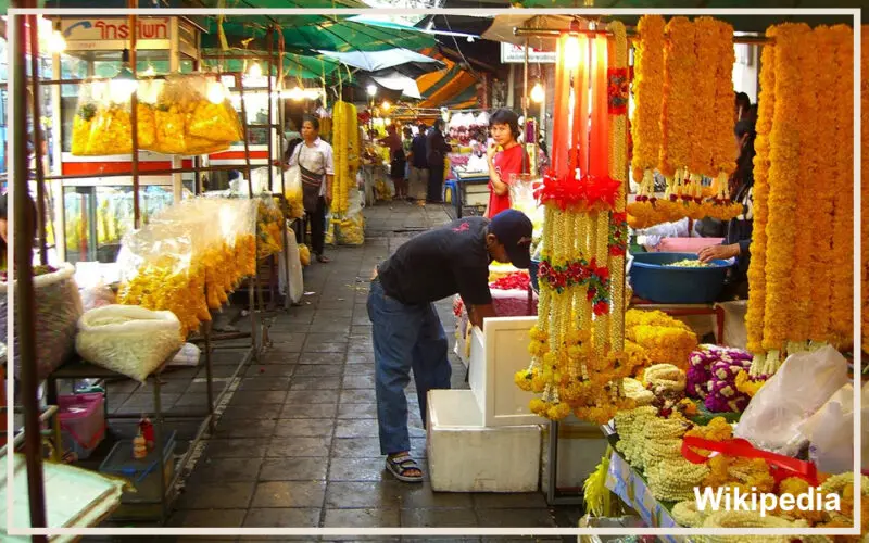 Pak Klong Market is a large wholesale flowers, fruit, and vegetables market.